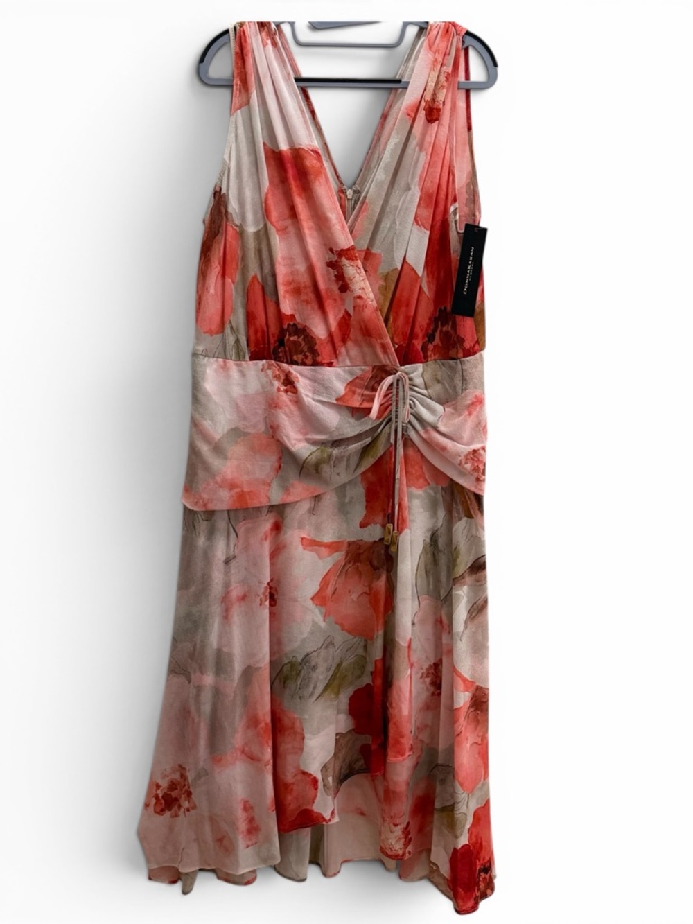 DKNY Donna Karan Floral Wrap Sleeveless Stretch Chiffon Midi Dress 14W NWT Plus - Picture 7 of 14